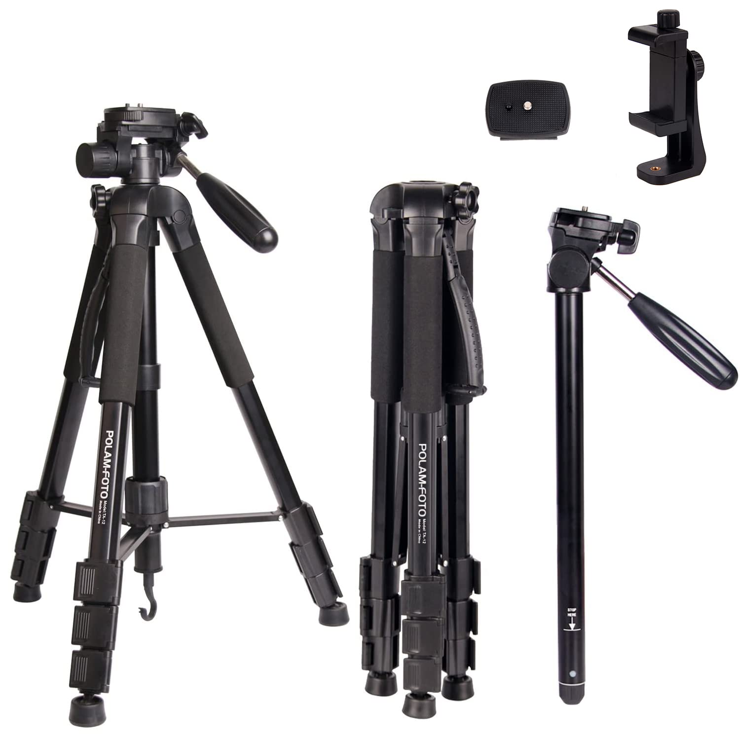 Roll over image to zoom in POLAM-FOTO 70"/176.5cm Tripod Cum Monopod Camera Tripod Aluminum Travel Tripod with Bag for Canon/Nikon/Sony DSLR/SLR Camera (Black)